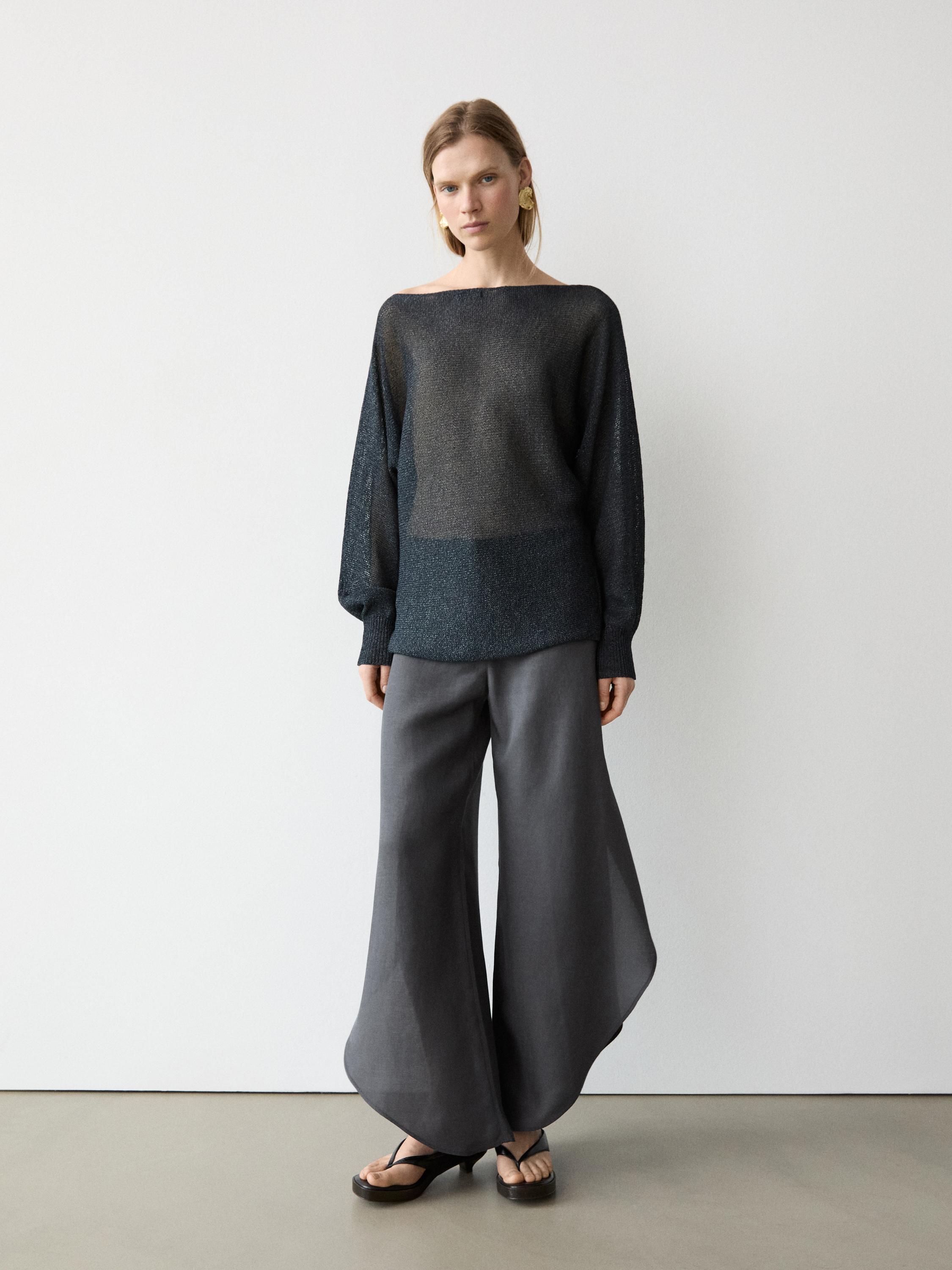 Flowing cotton blend knit sweater